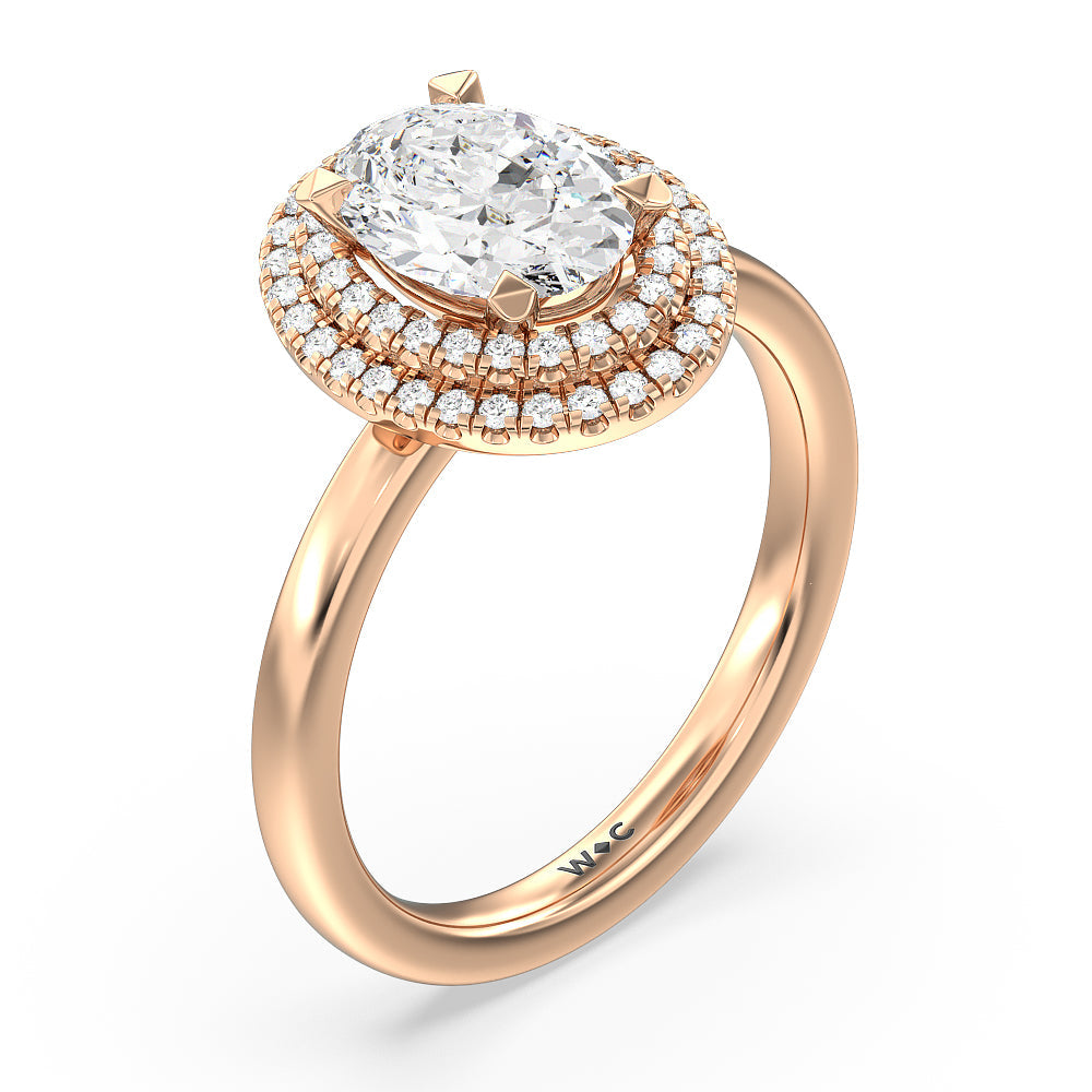 Saturn Double Halo Engagement Ring with Oval Cut Diamond in 14KT Rose Gold view 3
