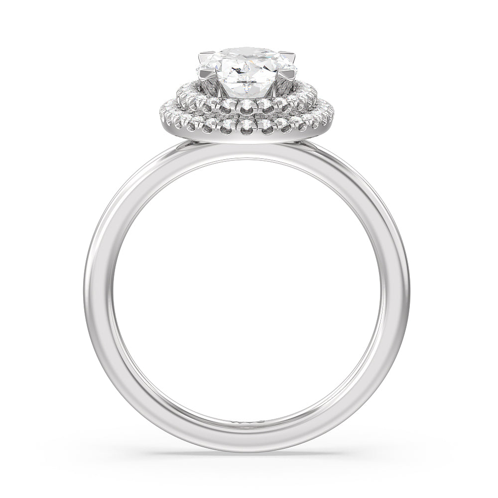 Saturn Double Halo Engagement Ring with Oval Cut Diamond in 14KT Platinum view 2
