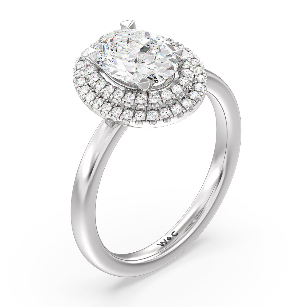 Saturn Double Halo Engagement Ring with Oval Cut Diamond in 14KT Platinum view 3
