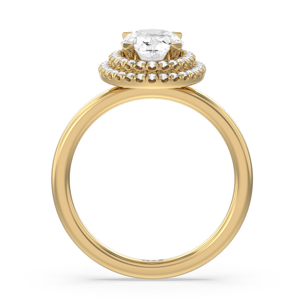 Saturn Double Halo Engagement Ring with Oval Cut Diamond in 14KT Yellow Gold view 2
