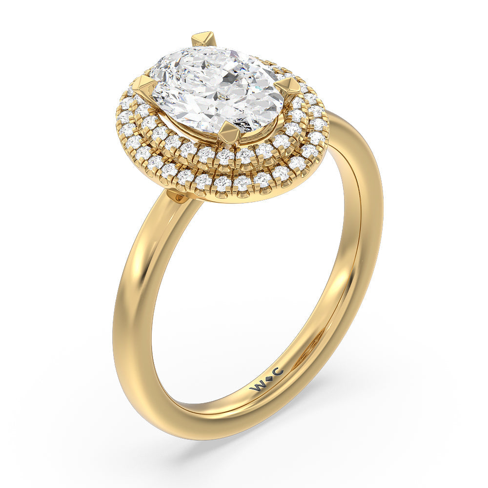 Saturn Double Halo Engagement Ring with Oval Cut Diamond in 14KT Yellow Gold view 3

