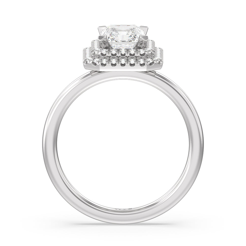 Saturn Double Halo Engagement Ring with Radiant Cut Diamond in 14KT Platinum view 2
