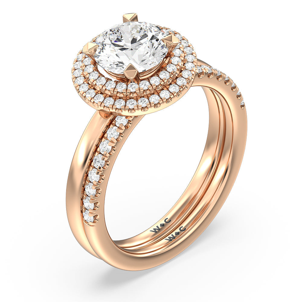 Saturn Double Halo Engagement Ring with Oval Cut Diamond in 14KT Rose Gold view 6
