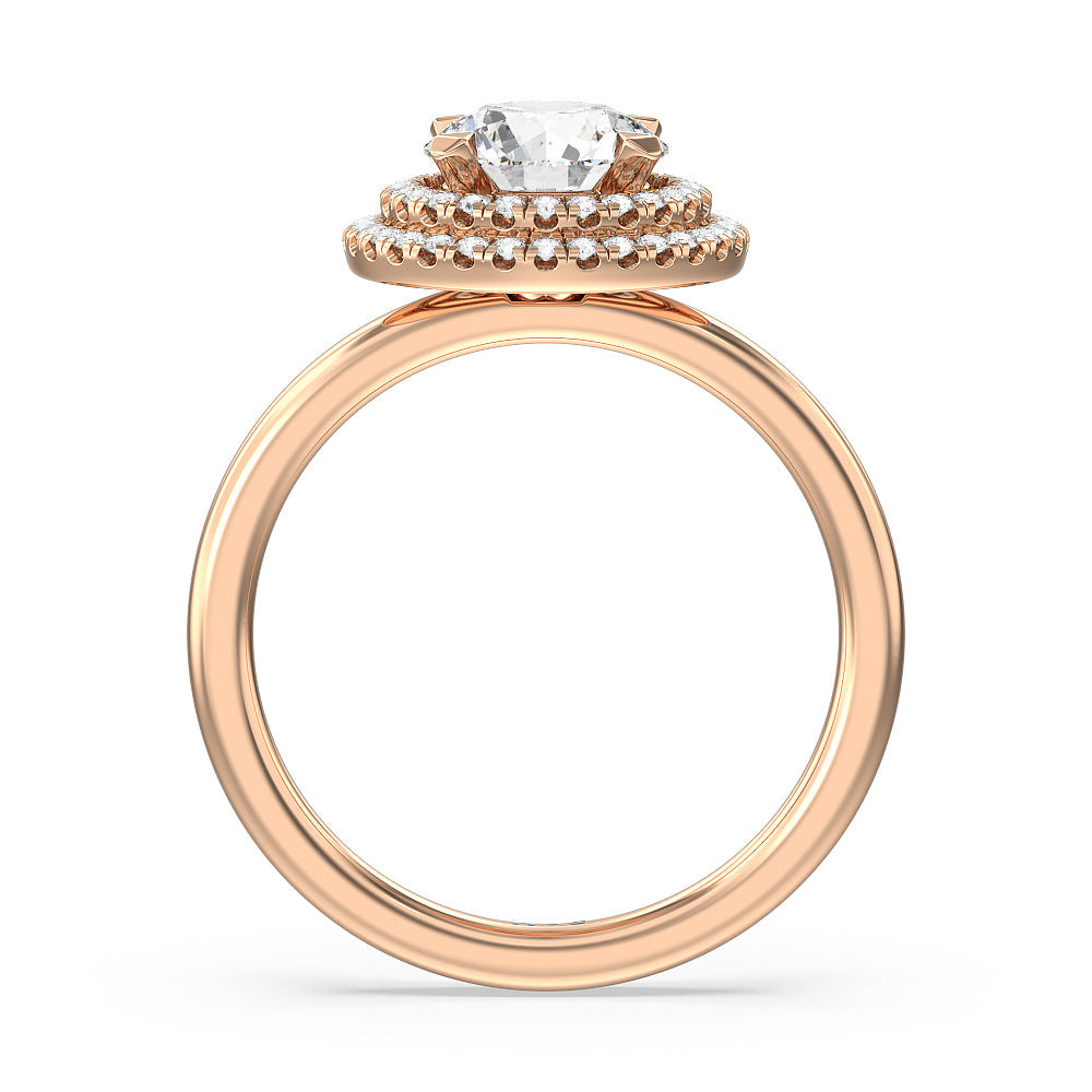 Saturn Double Halo Engagement Ring with Round Cut Diamond in 14KT Rose Gold view 2
