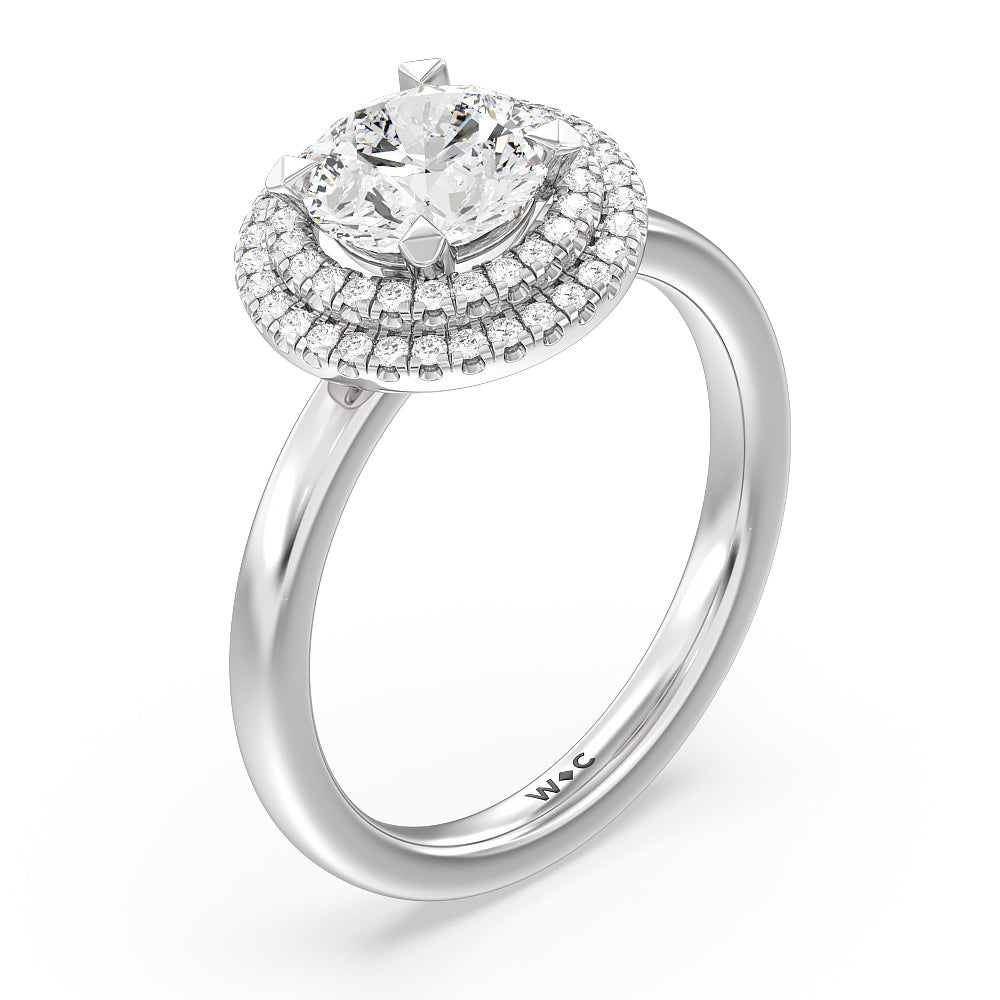 Saturn Double Halo Engagement Ring with Round Cut Diamond in 14KT Platinum view 3
