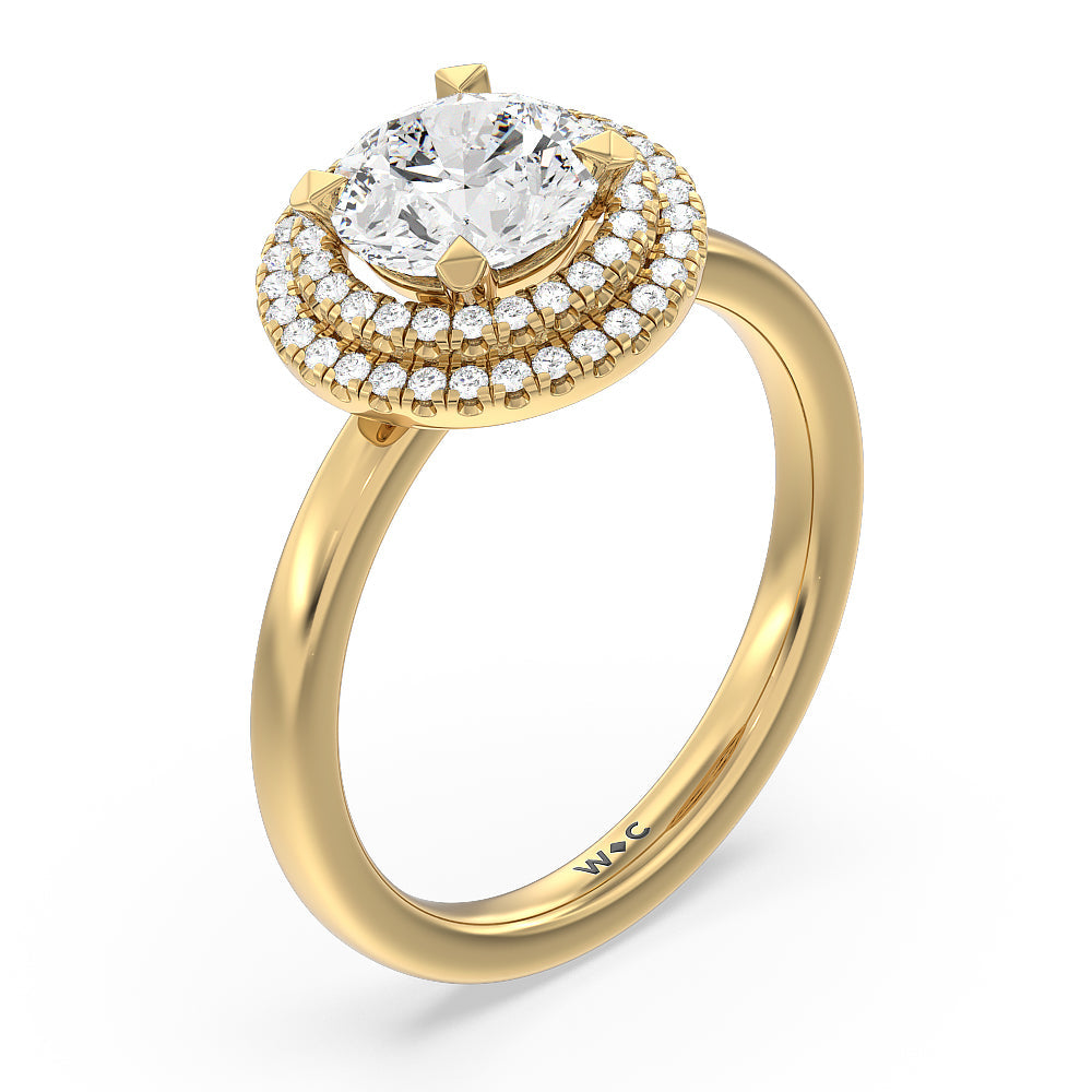 Saturn Double Halo Engagement Ring with Round Cut Diamond in 14KT Yellow Gold view 3
