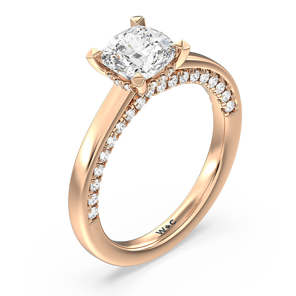 Cushion Cut Aura Studded Crescent Shank Hidden Halo Solitaire Ring with Lab Grown Diamond in 14KT Rose Gold view 3

