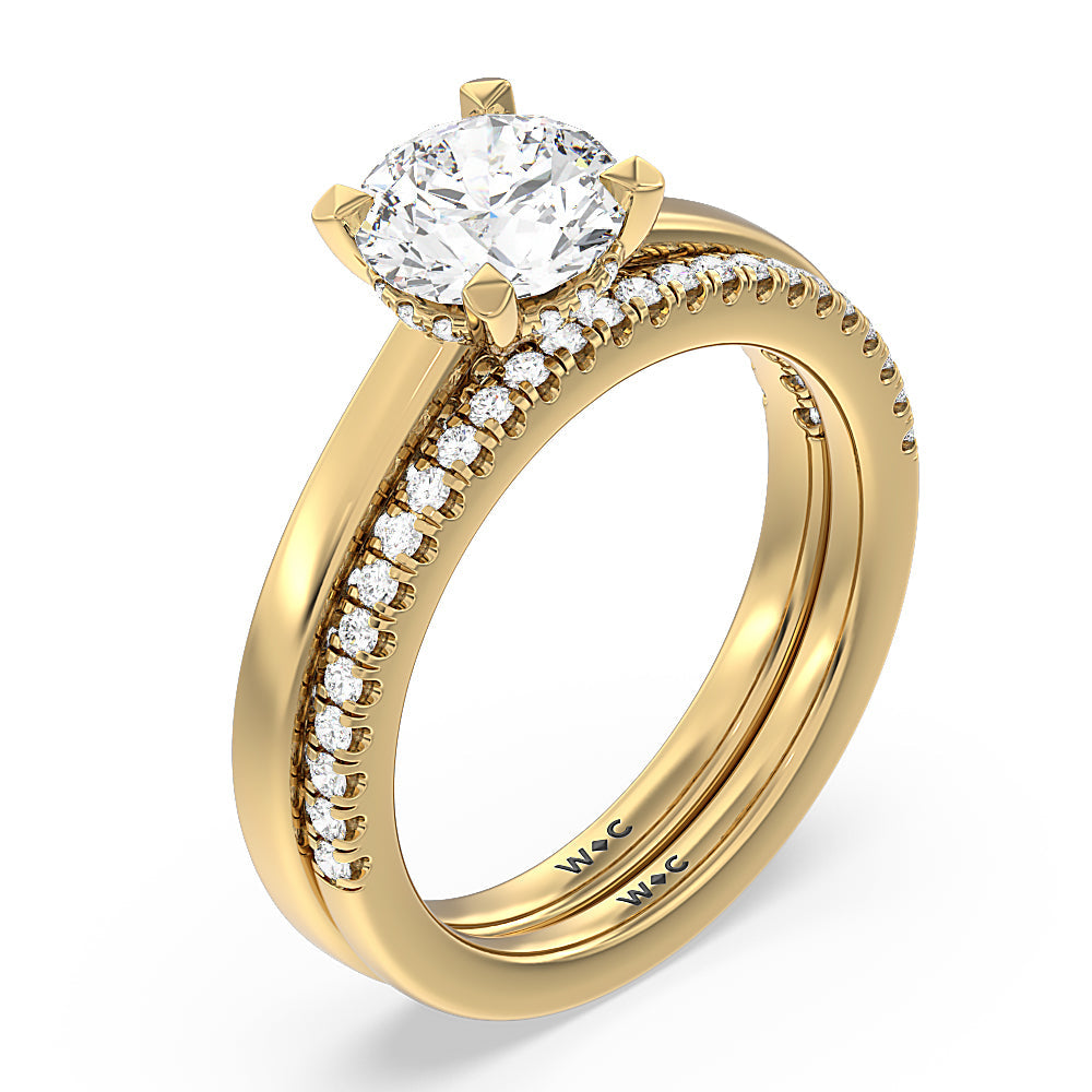 Cushion Cut Aura Studded Crescent Shank Hidden Halo Solitaire Ring with Lab Grown Diamond in 14KT Yellow Gold view 4
