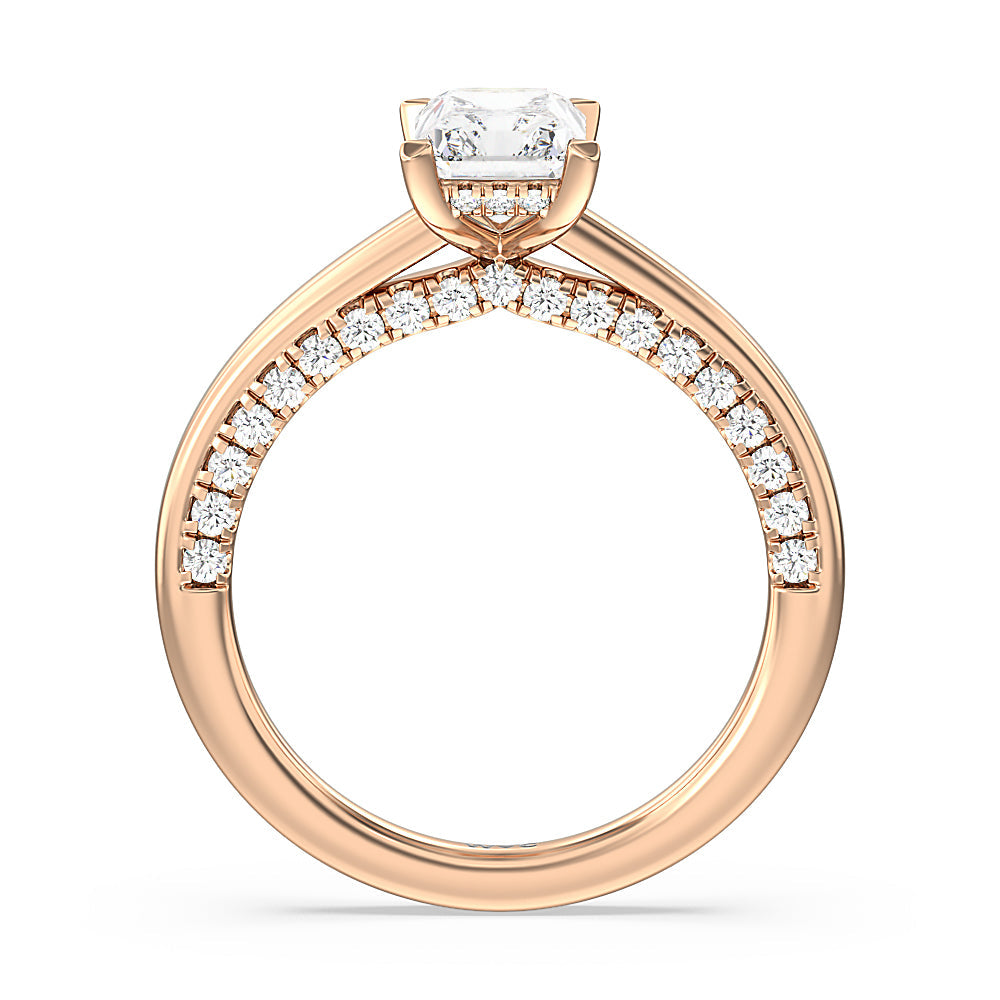 Radiant Cut Aura Studded Crescent Shank Hidden Halo Solitaire Ring with Lab Grown Diamond in 14KT Rose Gold view 2
