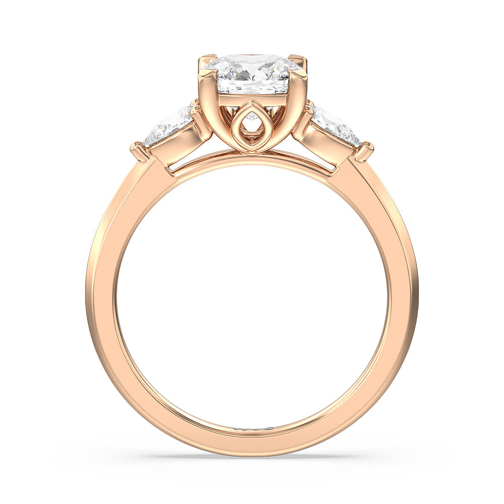 Elegant Three Stone Knife Edge Engagement Ring with Cushion Cut Diamond in 14KT Rose Gold view 2
