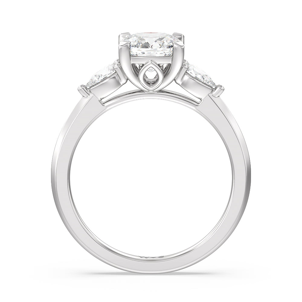 Elegant Three Stone Knife Edge Engagement Ring with Cushion Cut Diamond in 14KT Platinum view 2
