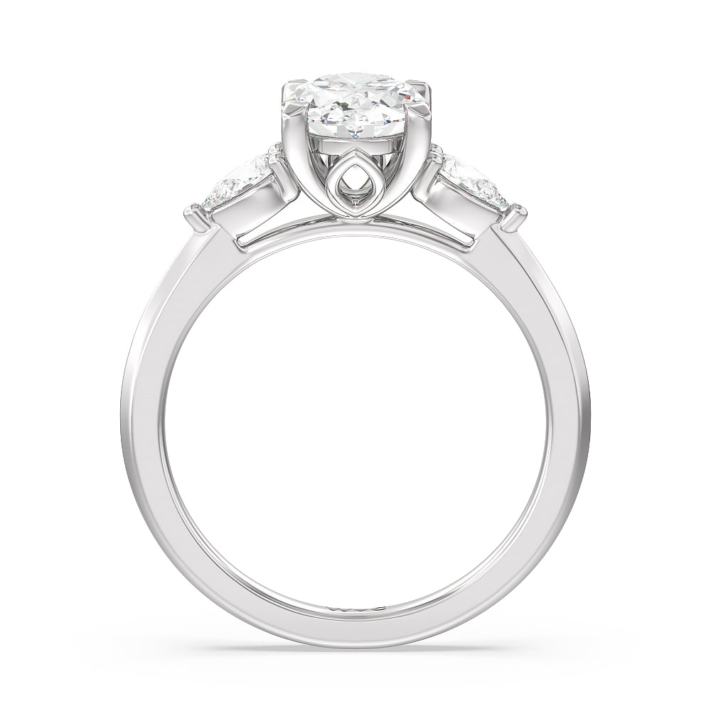 Elegant Three Stone Knife Edge Engagement Ring with Oval Cut Diamond in 14KT Platinum view 2
