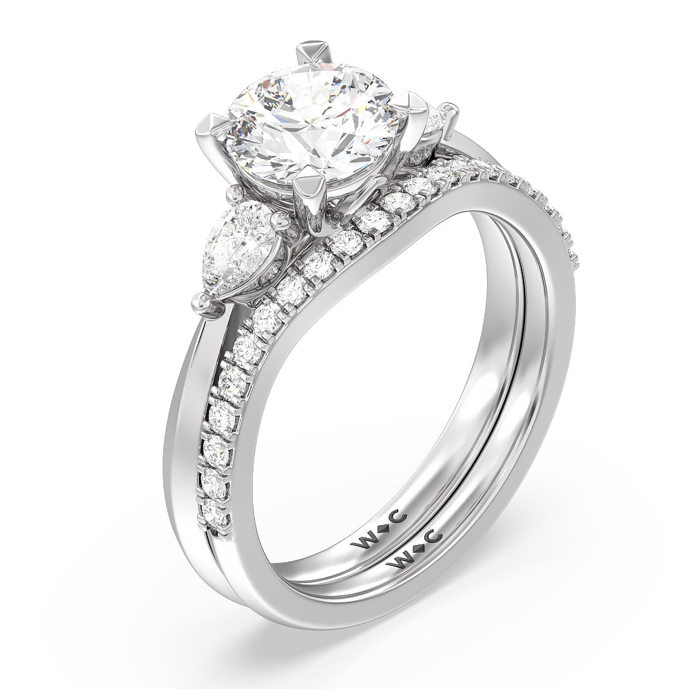 Elegant Three Stone Knife Edge Engagement Ring with Radiant Cut Diamond in 14KT Platinum view 4
