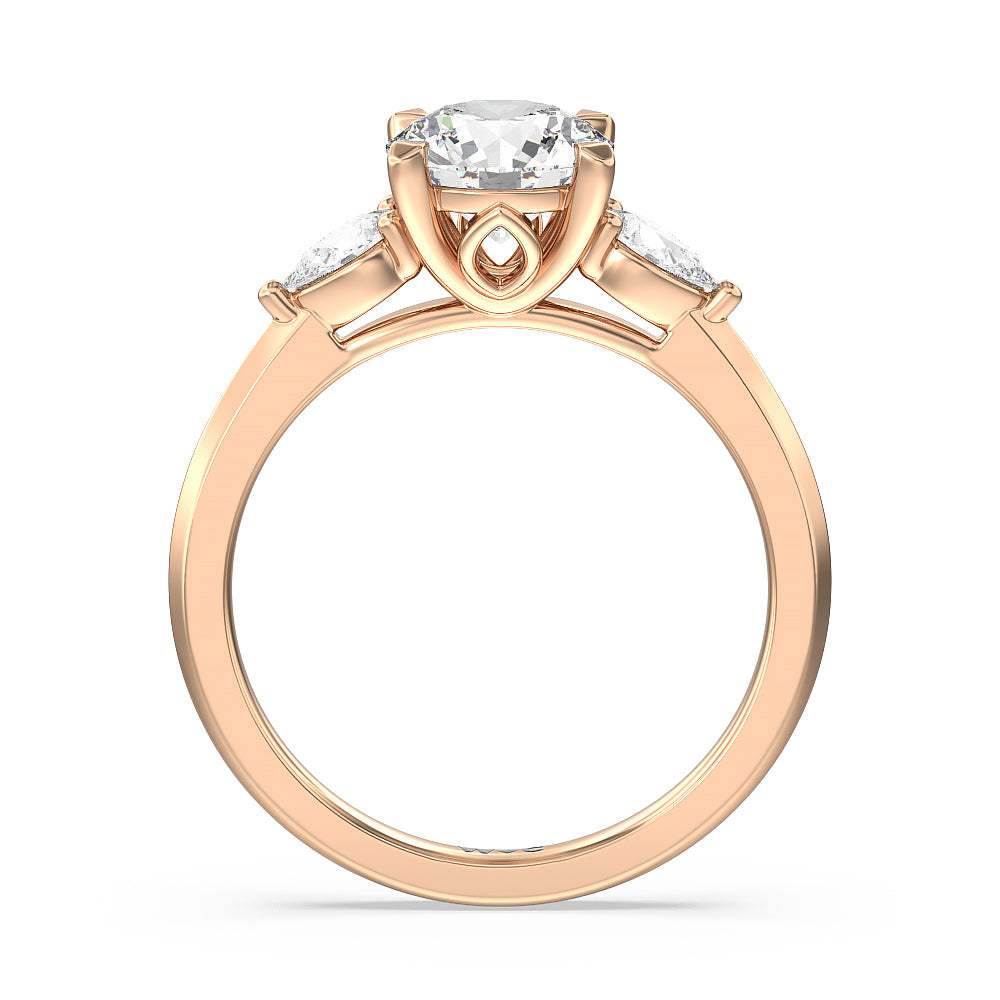 Elegant Three Stone Knife Edge Engagement Ring with Round Cut Diamond in 14KT Rose Gold view 2
