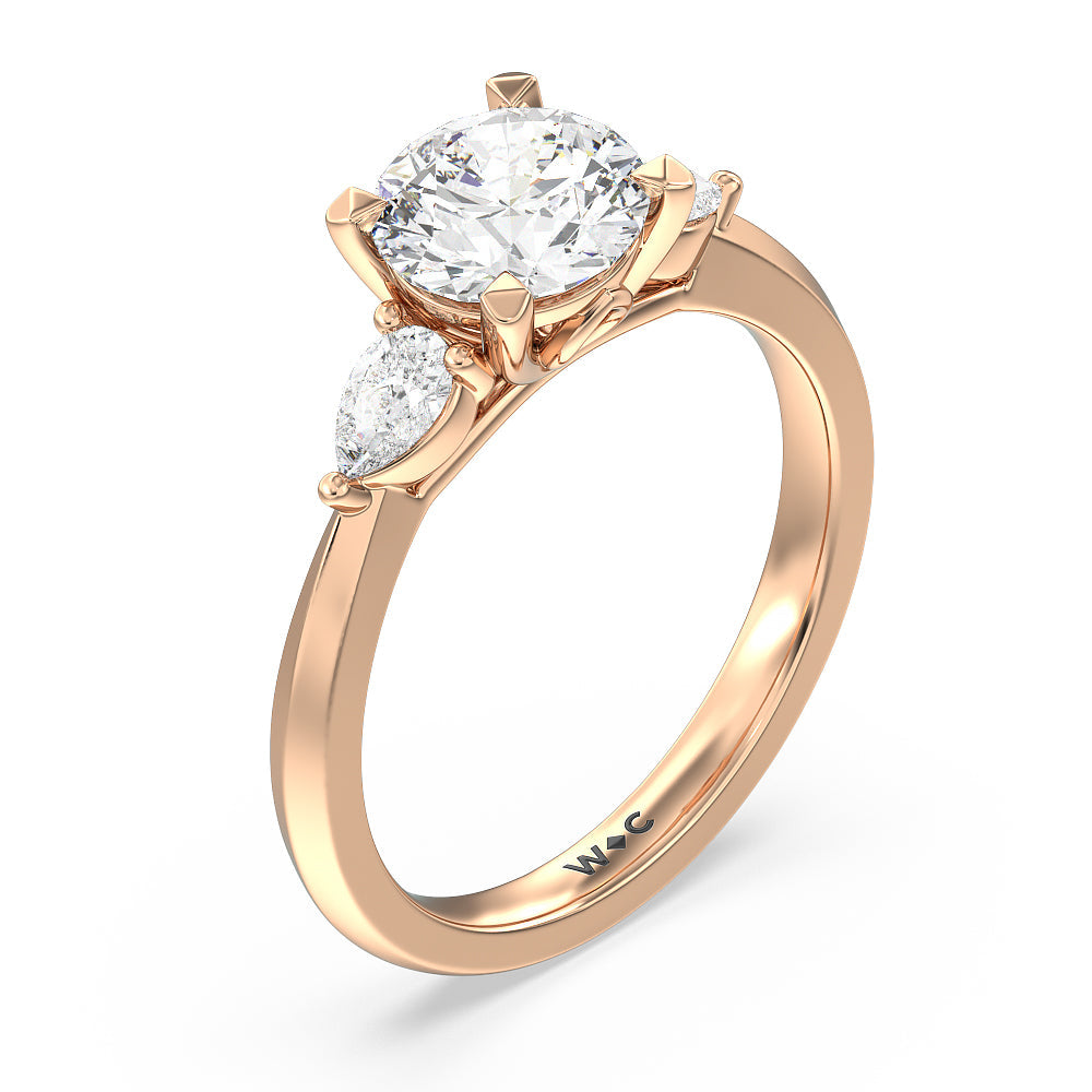 Elegant Three Stone Knife Edge Engagement Ring with Round Cut Diamond in 14KT Rose Gold view 3
