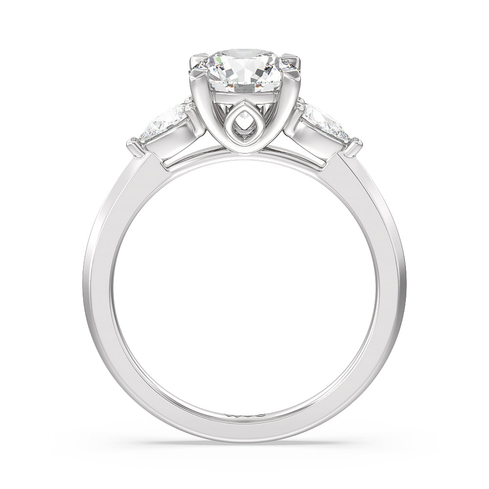 Elegant Three Stone Knife Edge Engagement Ring with Round Cut Diamond in 14KT Platinum view 2
