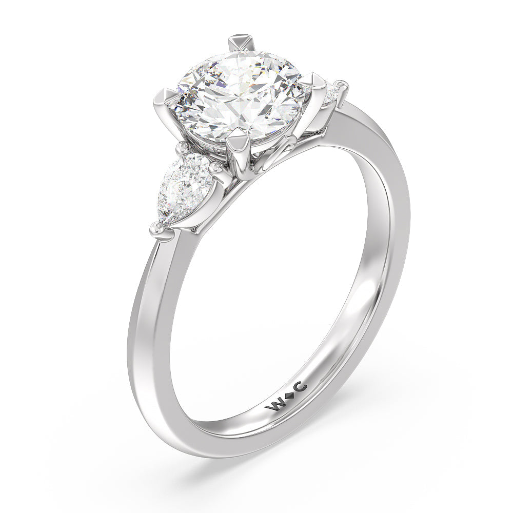 Elegant Three Stone Knife Edge Engagement Ring with Round Cut Diamond in 14KT Platinum view 3
