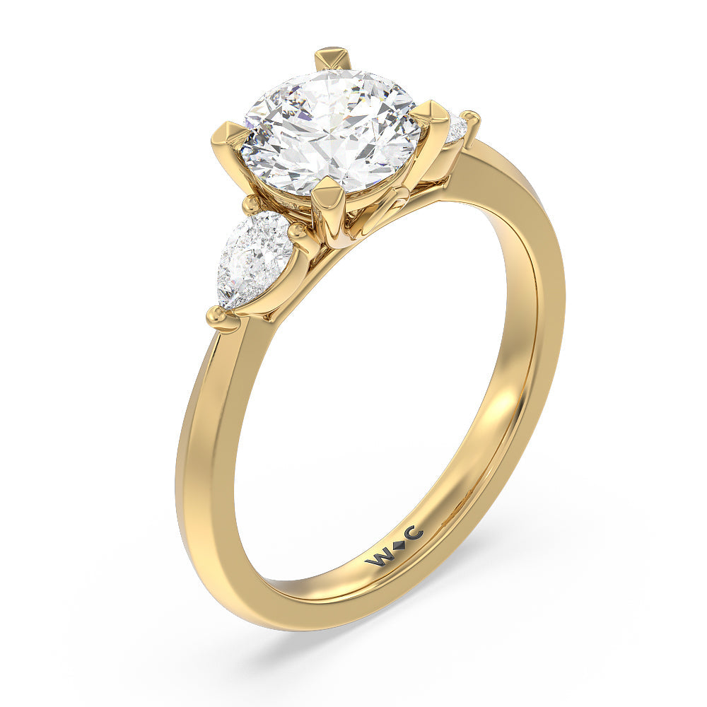 Elegant Three Stone Knife Edge Engagement Ring with Round Cut Diamond in 14KT Yellow Gold view 3
