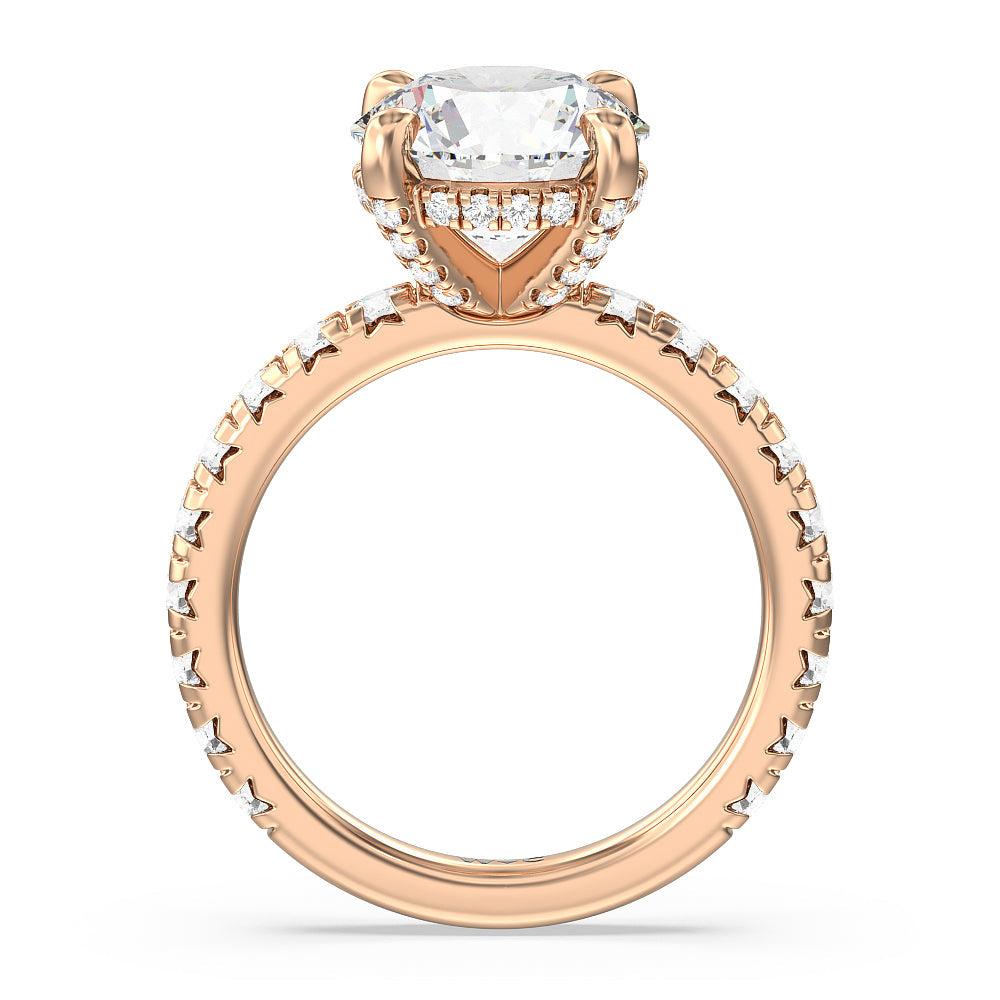 Round Cut Studded Hidden Accents Engagement Ring with Lab Grown Diamond in 14KT Rose Gold view 2
