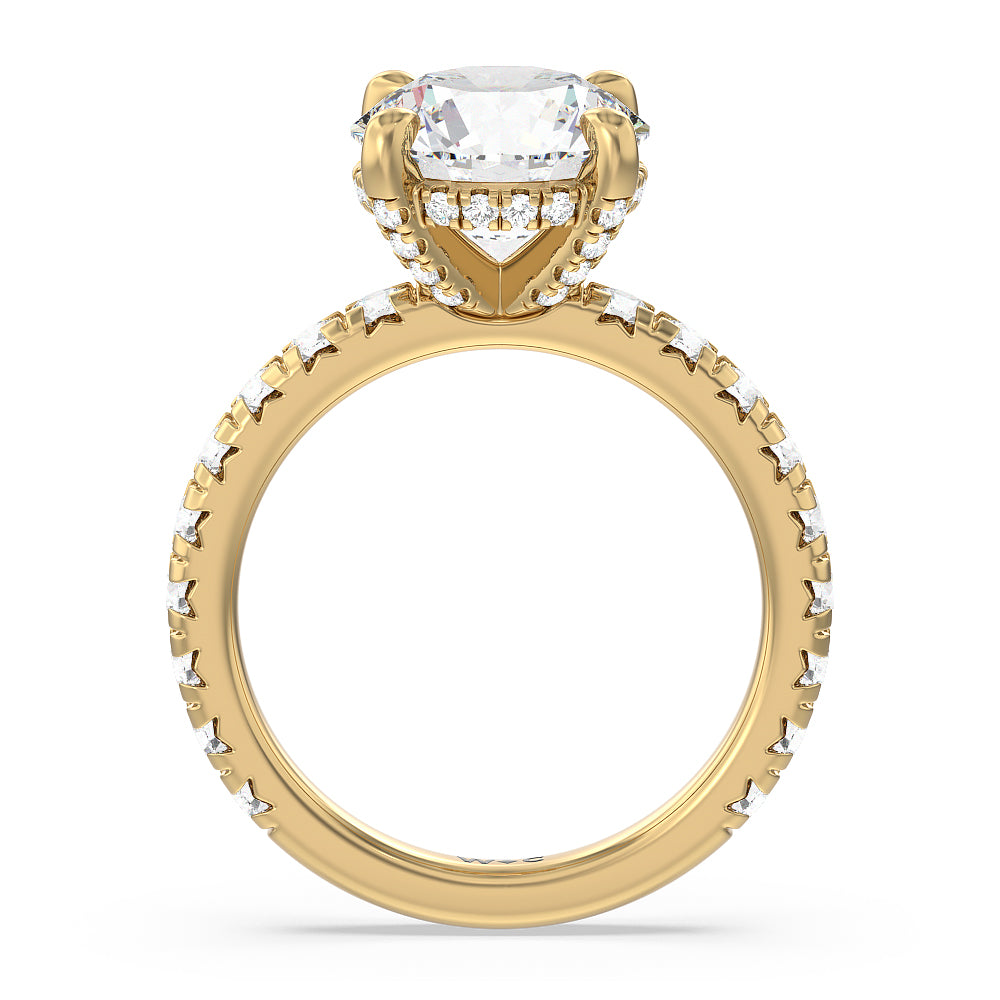 Round Cut Studded Hidden Accents Engagement Ring with Lab Grown Diamond in 14KT Yellow Gold view 2
