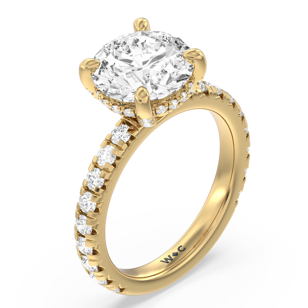 Round Cut Studded Hidden Accents Engagement Ring with Lab Grown Diamond in 14KT Yellow Gold view 3
