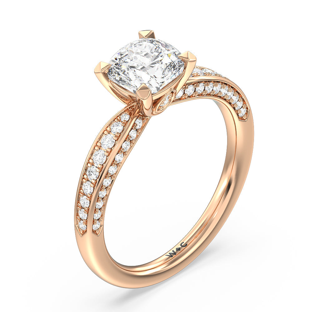 Cushion Cut Aura Hidden Accent Pinched Shank Engagement Ring with Lab Grown Diamond in 14KT Rose Gold view 3
