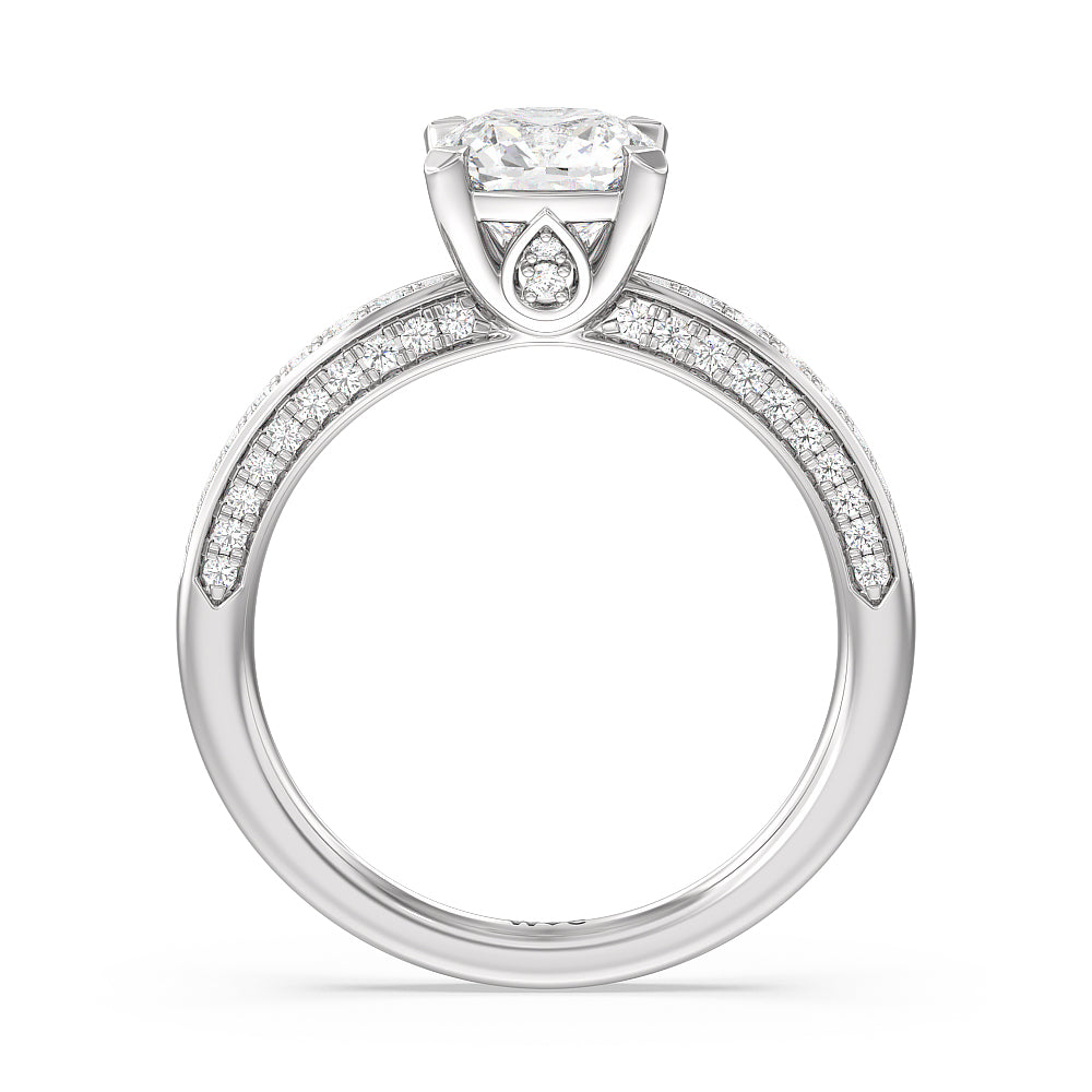 Cushion Cut Aura Hidden Accent Pinched Shank Engagement Ring with Lab Grown Diamond in 14KT Platinum view 2
