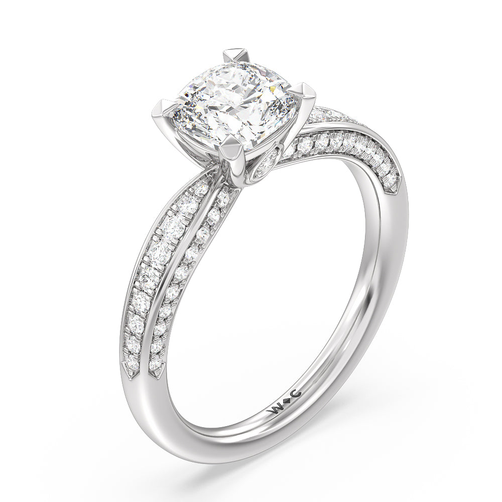 Cushion Cut Aura Hidden Accent Pinched Shank Engagement Ring with Lab Grown Diamond in 14KT Platinum view 3
