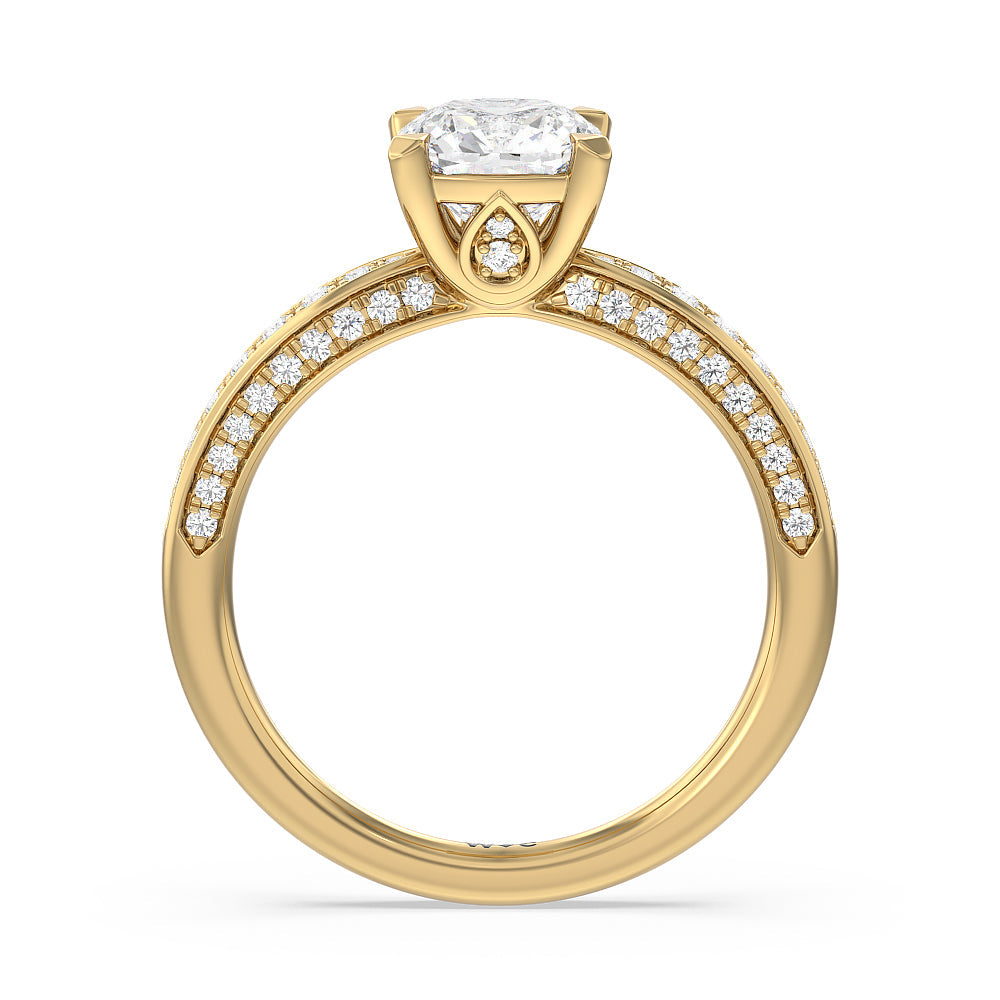 Cushion Cut Aura Hidden Accent Pinched Shank Engagement Ring with Lab Grown Diamond in 14KT Yellow Gold view 2
