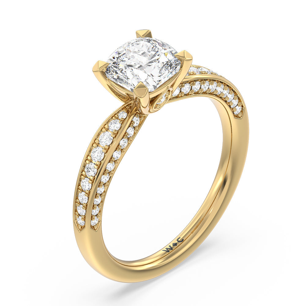 Cushion Cut Aura Hidden Accent Pinched Shank Engagement Ring with Lab Grown Diamond in 14KT Yellow Gold view 3

