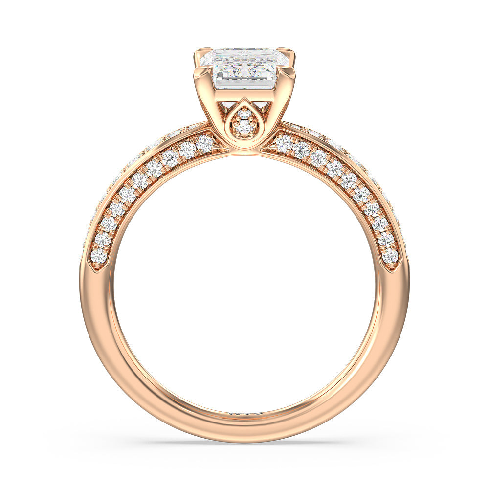 Emerald Cut Aura Hidden Accent Pinched Shank Engagement Ring with Lab Grown Diamond in 14KT Rose Gold view 2
