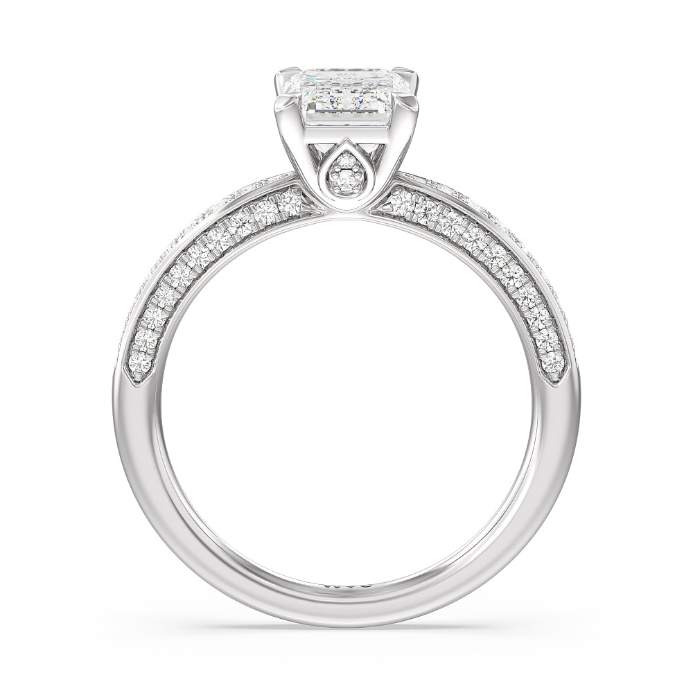 Emerald Cut Aura Hidden Accent Pinched Shank Engagement Ring with Lab Grown Diamond in 14KT Platinum view 2
