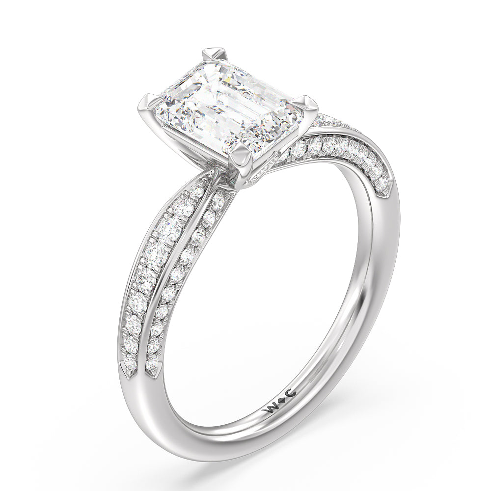 Emerald Cut Aura Hidden Accent Pinched Shank Engagement Ring with Lab Grown Diamond in 14KT Platinum view 3
