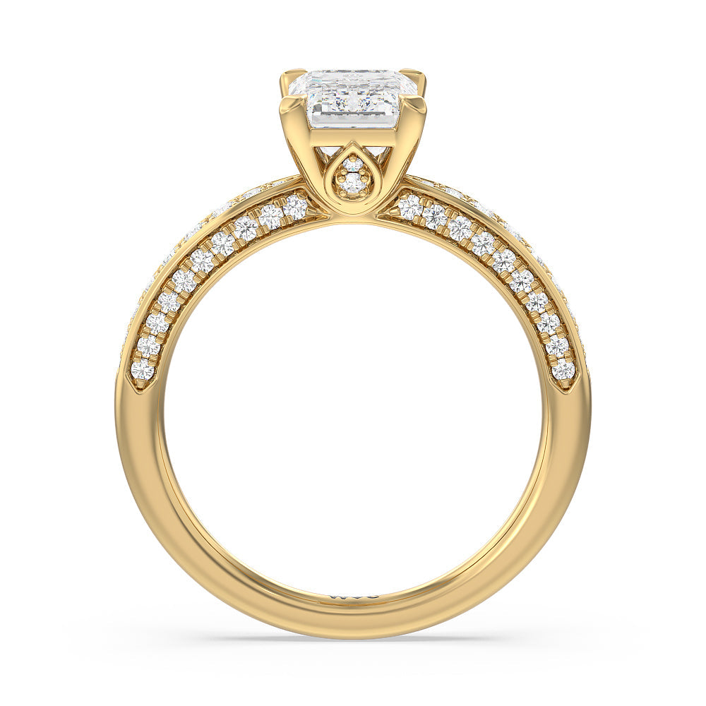 Emerald Cut Aura Hidden Accent Pinched Shank Engagement Ring with Lab Grown Diamond in 14KT Yellow Gold view 2
