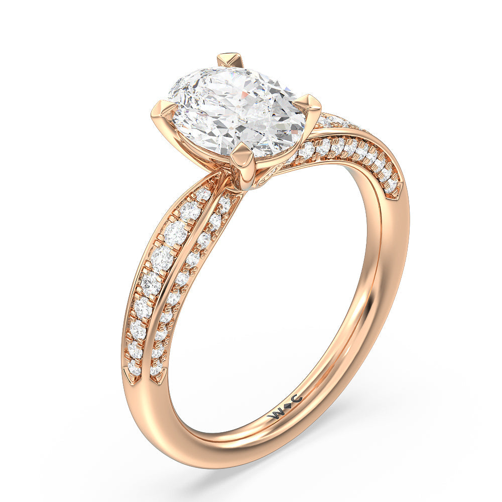 Oval Cut Aura Hidden Accent Pinched Shank Engagement Ring with Lab Grown Diamond in 14KT Rose Gold view 3
