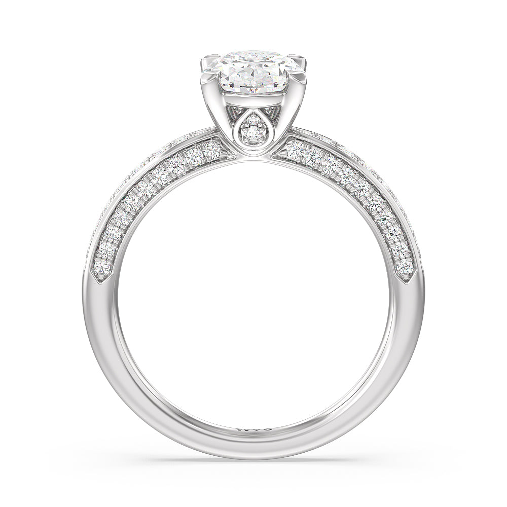 Oval Cut Aura Hidden Accent Pinched Shank Engagement Ring with Lab Grown Diamond in 14KT Platinum view 2
