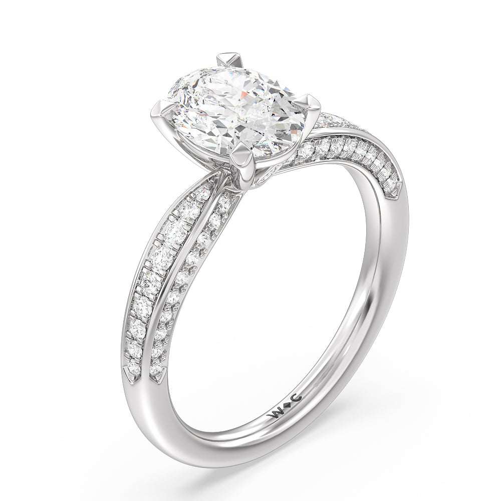 Oval Cut Aura Hidden Accent Pinched Shank Engagement Ring with Lab Grown Diamond in 14KT Platinum view 3
