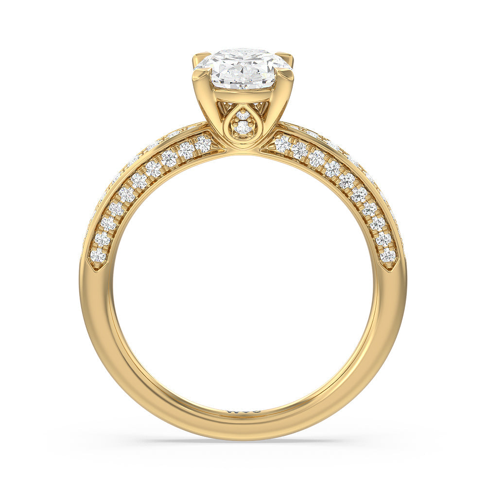 Oval Cut Aura Hidden Accent Pinched Shank Engagement Ring with Lab Grown Diamond in 14KT Yellow Gold view 2
