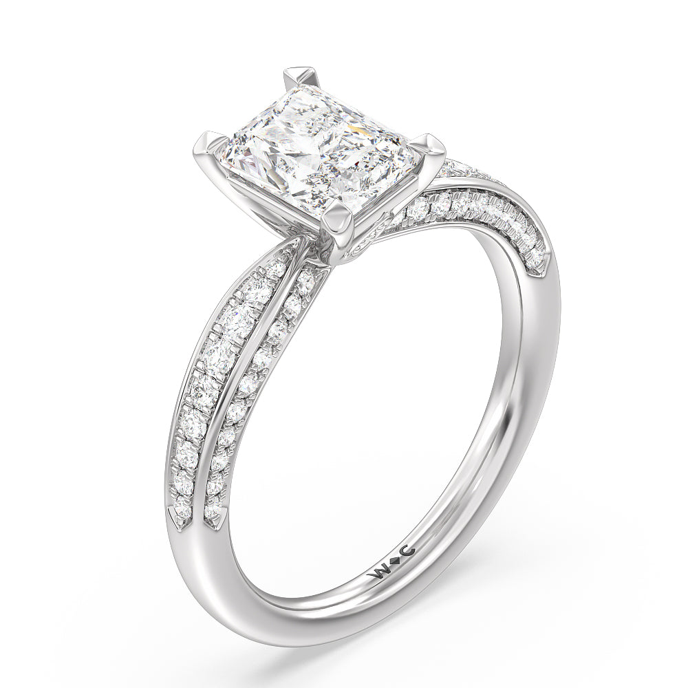 Radiant Cut Aura Hidden Accent Pinched Shank Engagement Ring with Lab Grown Diamond in 14KT Platinum view 3
