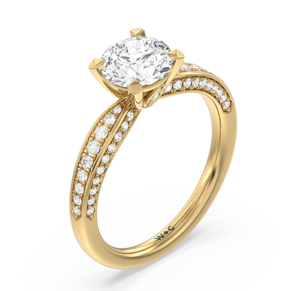 Round Cut Aura Hidden Accent Pinched Shank Engagement Ring with Lab Grown Diamond in 14KT Yellow Gold view 3
