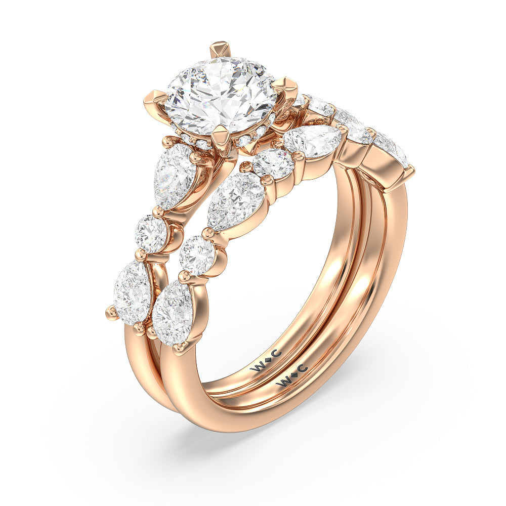 Cushion Cut Glamorous Fancy Side Stone Hidden Halo Engagement Ring with Lab Grown Diamond in 14KT Rose Gold view 4
