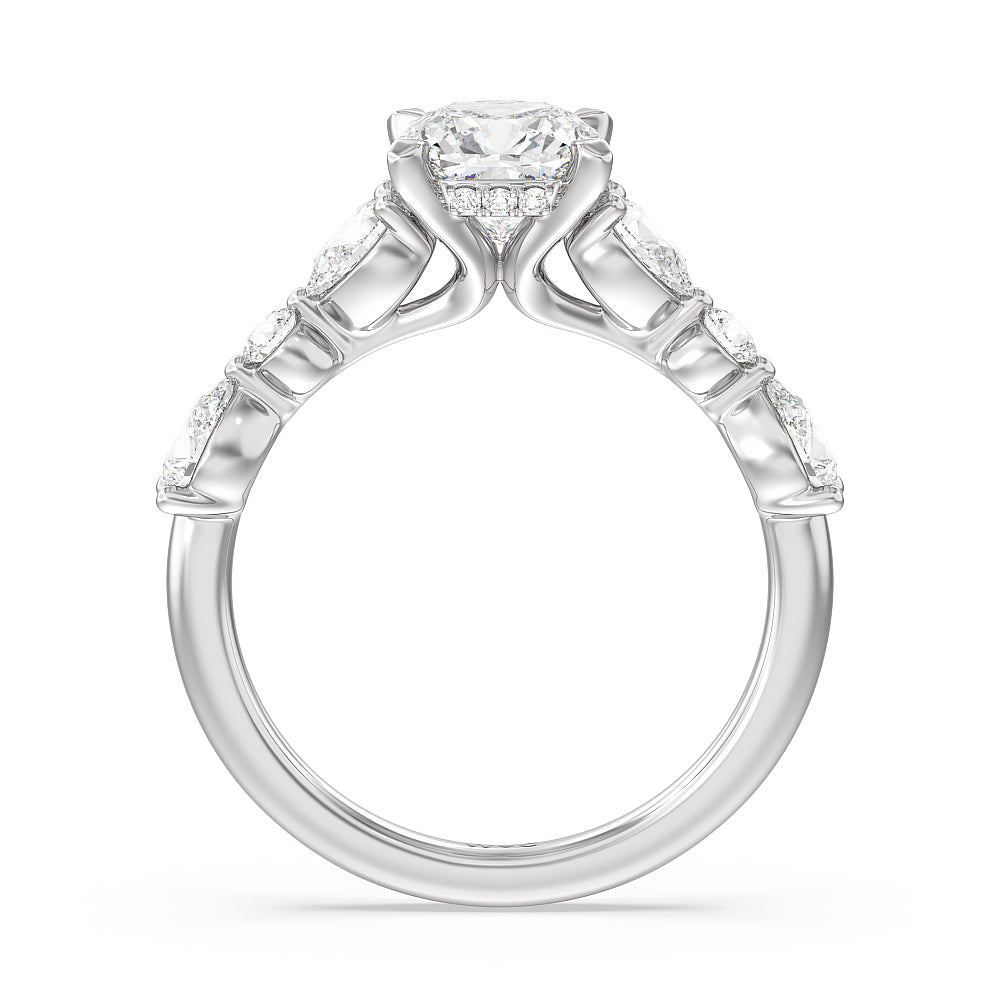 Cushion Cut Glamorous Fancy Side Stone Hidden Halo Engagement Ring with Lab Grown Diamond in 14KT Platinum view 2
