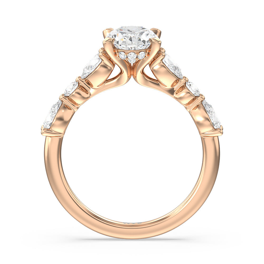 Oval Cut Glamorous Fancy Side Stone Hidden Halo Engagement Ring with Lab Grown Diamond in 14KT Rose Gold view 2
