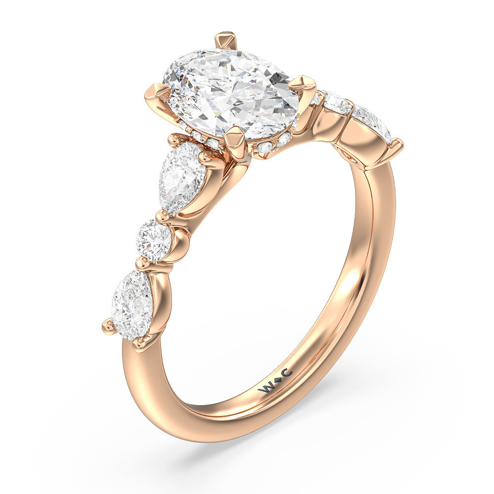 Oval Cut Glamorous Fancy Side Stone Hidden Halo Engagement Ring with Lab Grown Diamond in 14KT Rose Gold view 3
