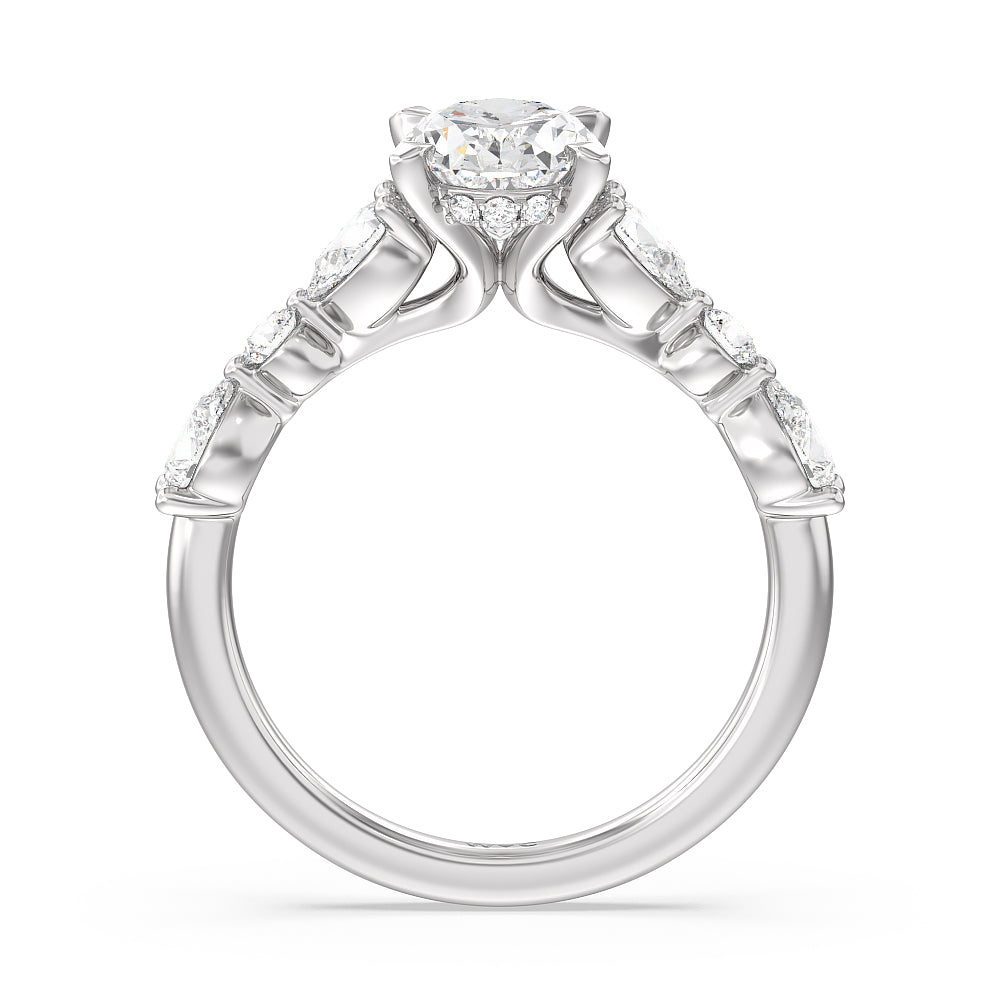 Oval Cut Glamorous Fancy Side Stone Hidden Halo Engagement Ring with Lab Grown Diamond in 14KT Platinum view 2
