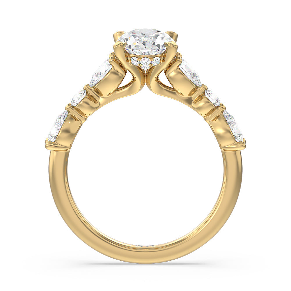 Oval Cut Glamorous Fancy Side Stone Hidden Halo Engagement Ring with Lab Grown Diamond in 14KT Yellow Gold view 2

