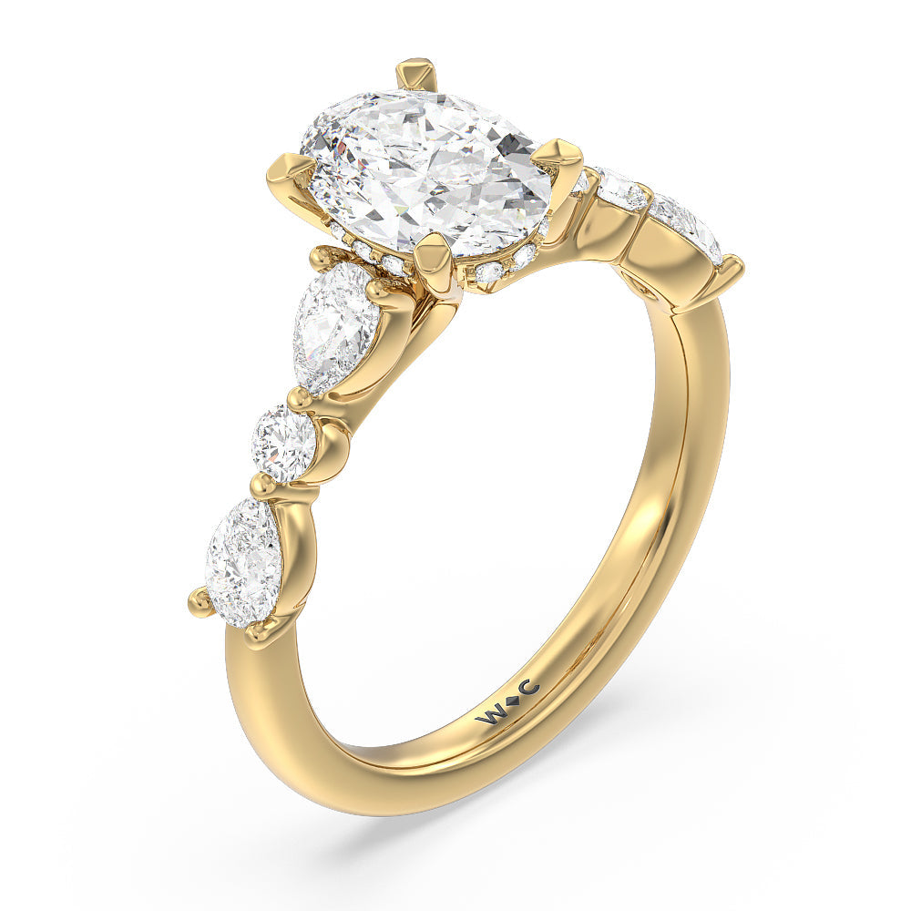 Oval Cut Glamorous Fancy Side Stone Hidden Halo Engagement Ring with Lab Grown Diamond in 14KT Yellow Gold view 3

