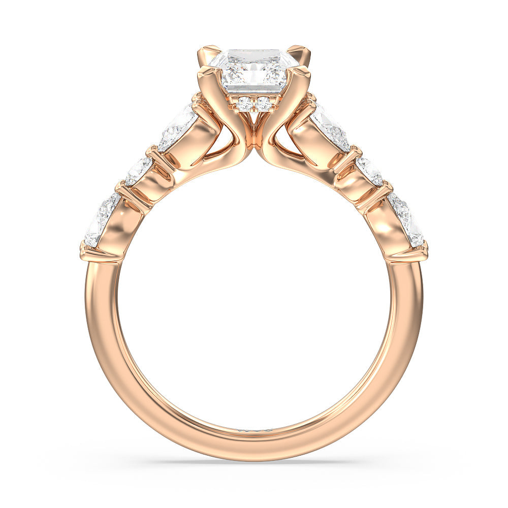 Radiant Cut Glamorous Fancy Side Stone Hidden Halo Engagement Ring with Lab Grown Diamond in 14KT Rose Gold view 2
