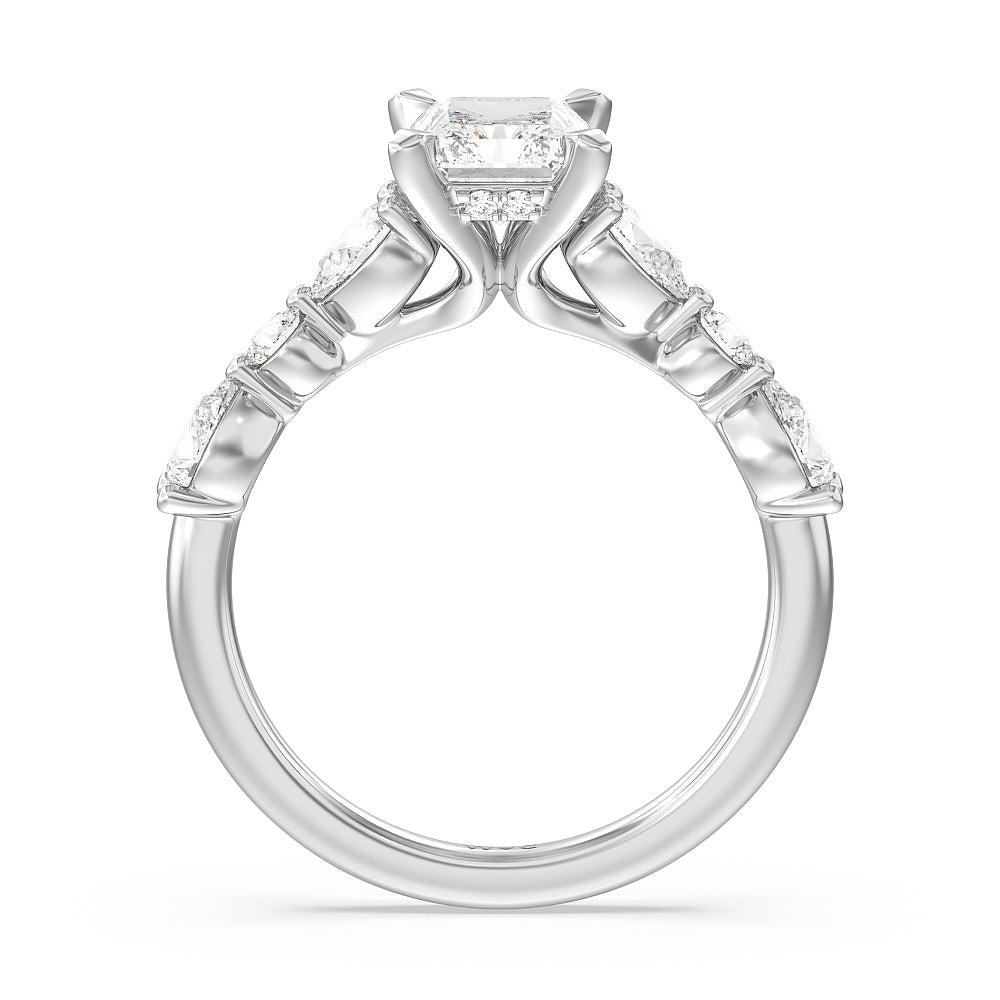 Radiant Cut Glamorous Fancy Side Stone Hidden Halo Engagement Ring with Lab Grown Diamond in 14KT Platinum view 2
