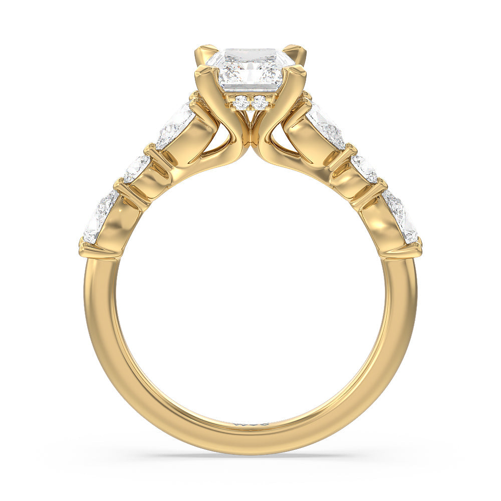 Radiant Cut Glamorous Fancy Side Stone Hidden Halo Engagement Ring with Lab Grown Diamond in 14KT Yellow Gold view 2
